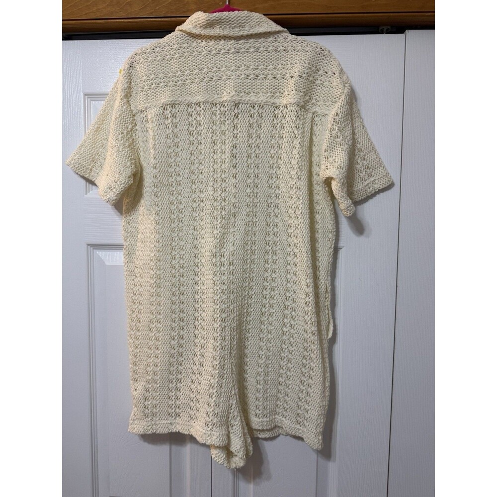 Free People Beach Ivory Open-Knit Collared Button Romper – XS - Picture 3 of 6